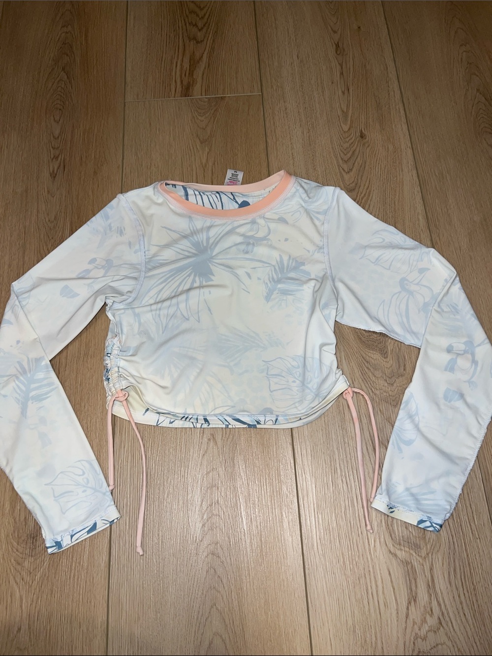 Girls' Light Blue Ruffle Bikini Set with Tropical Rash Guard - Picture 10 of 10